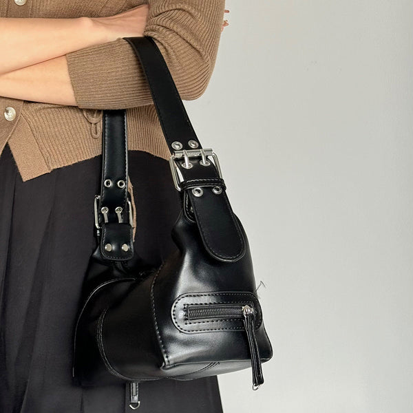 Elosung Black Trendy Punk Shoulder Bag Small Retro Handbag With Sweet Cool Aesthetic Versatile Underarm Women's Bags & Handbags