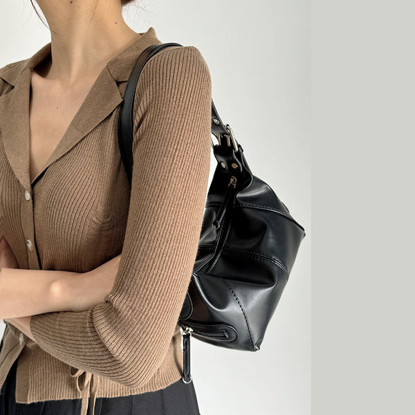 Elosung Black Trendy Punk Shoulder Bag Small Retro Handbag With Sweet Cool Aesthetic Versatile Underarm Women's Bags & Handbags