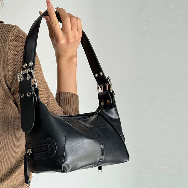 Elosung Black Trendy Punk Shoulder Bag Small Retro Handbag With Sweet Cool Aesthetic Versatile Underarm Women's Bags & Handbags