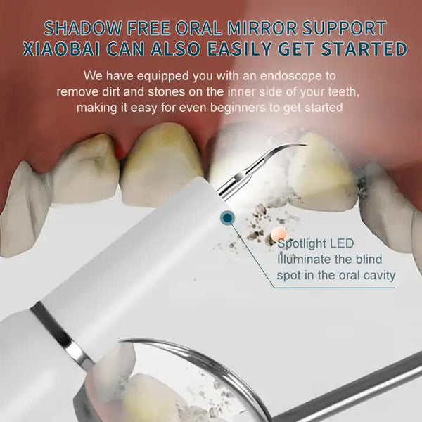 Elosung White Portable Ultrasonic Dental Cleaner Home Use Plaque Remover Sonic Tooth Stain & Tartar Cleaning Tool Dental Instruments