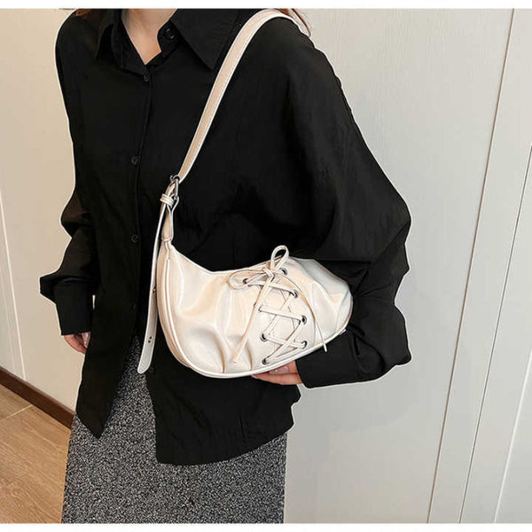 Elosung White Elegant Bowknot Design Shoulder Bag Chic Underarm Dumpling For Trendy Looks Women's Bags & Handbags