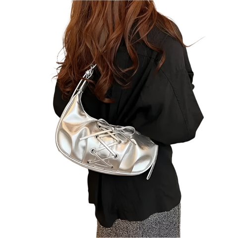 Elosung Silver Elegant Bowknot Design Shoulder Bag Chic Underarm Dumpling For Trendy Looks Women's Bags & Handbags