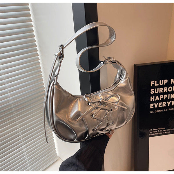 Elosung Silver Elegant Bowknot Design Shoulder Bag Chic Underarm Dumpling For Trendy Looks Women's Bags & Handbags