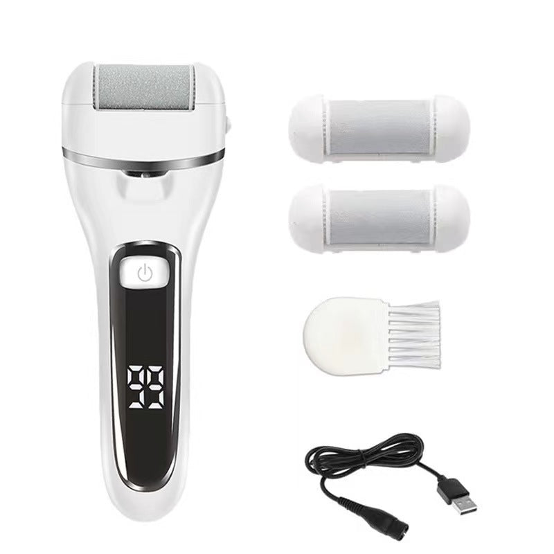 Elosung White 3 Pcs Suit Electric Foot Callus Remover With Lcd Display | Waterproof Pedicure Set Dual Speed Dead Skin Exfoliator For Smooth Feet Elect