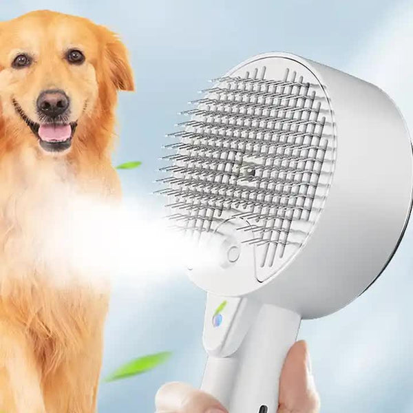 White Pet Grooming Spray And Massage Brush | One Click Hair Removal Comb For Cats & Dogs Uv Sterilization Mites Control Dog Grooming