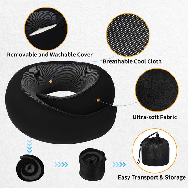 Elosung Black Hook And Loop Tape Memory Foam U Shaped Neck Pillow Travel Cushion With Magnetic Therapy Cloth Pillows