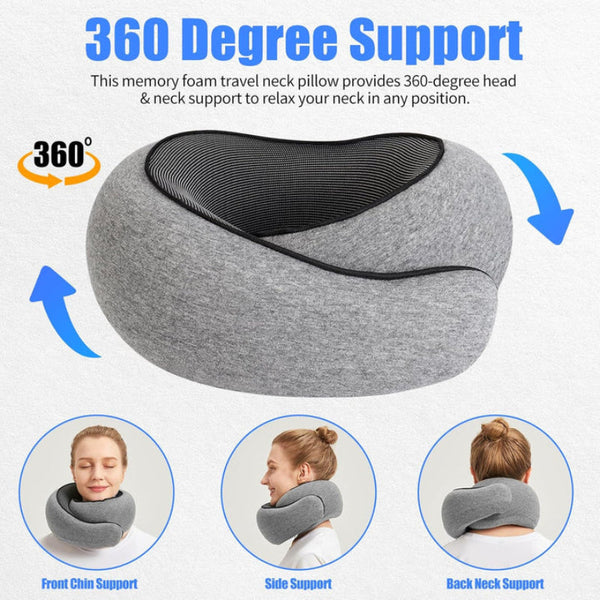 Elosung Dark Gray Hoo And Loop Tape Memory Foam U Shaped Neck Pillow Snail Travel Cushion For Airplane Office Nap With Magnetic Therapy Cloth Pillows