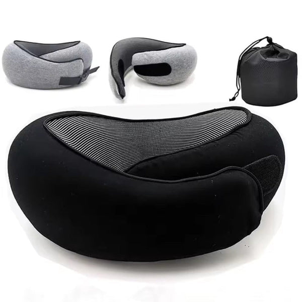 Elosung Light Gray Hook And Loop Tape Memory Foam U Shaped Neck Pillow Snail Travel Cushion For Airplane Office Nap Adjustable With Magnetic Therapy C