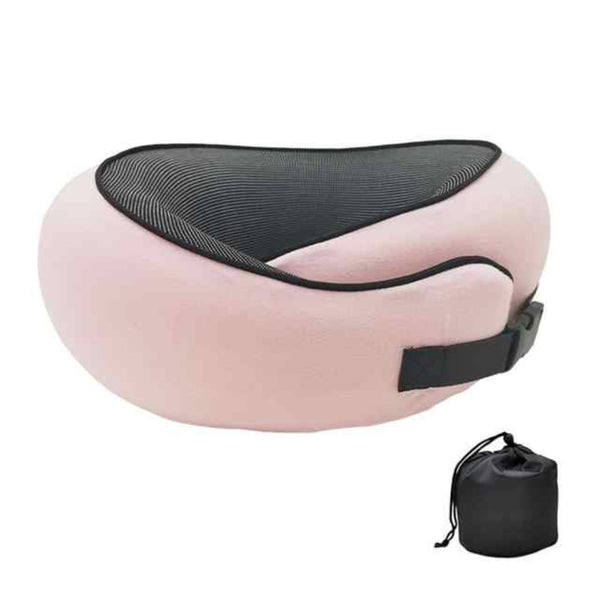 Elosung Pink Buckle Tape Memory Foam U Shaped Neck Pillow Snail Travel Cushion For Airplane Office Nap And Adjustable With Magnetic Therapy Cloth Pill