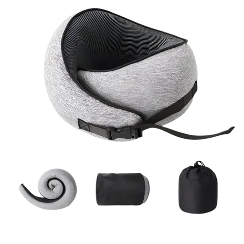 Elosung Light Gray Buckle Tape Memory Foam U Shaped Neck Pillow Snail Travel Cushion For Airplane Office Nap And Adjustable With Magnetic Therapy Clot