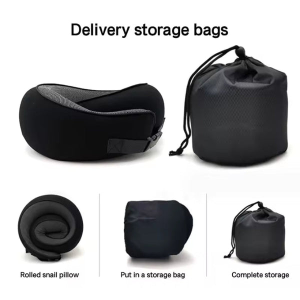 Elosung Black Buckle Tape Memory Foam U Shaped Neck Pillow Snail Travel Cushion For Airplane Office Nap And With Magnetic Therapy Cloth Pillows