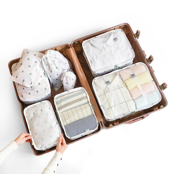 Elosung Cactus Pattern 8 Piece Travel Organizer Packing Bags For Clothes Shoes Underwear And Toiletries With Drawstring Zip Pouches Packing Organisers