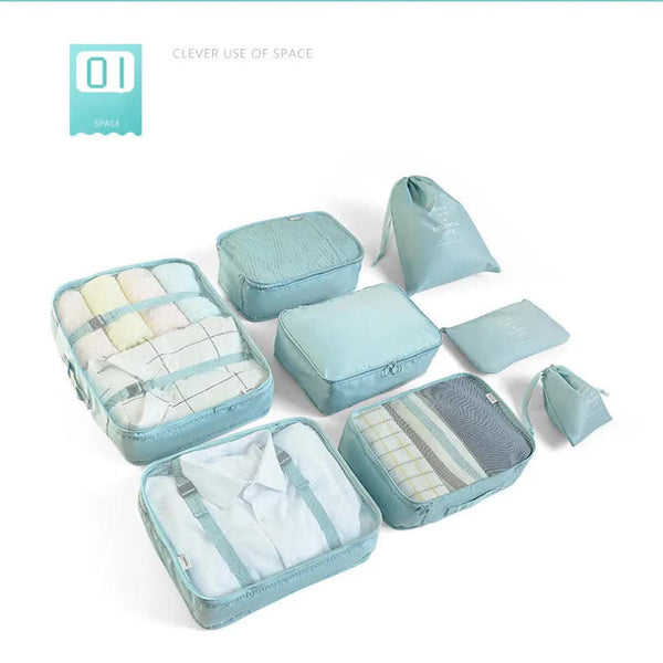 Elosung Cactus Pattern 8 Piece Travel Organizer Packing Bags For Clothes Shoes Underwear And Toiletries With Drawstring Zip Pouches Packing Organisers