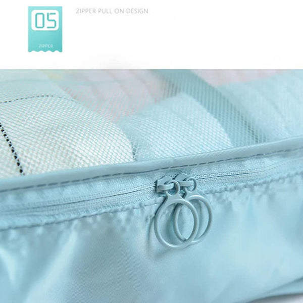 Elosung Gray Blue 8 Piece Travel Organizer Set Packing Bags For Clothes Shoes Underwear And Toiletries With Drawstring Zip Pouches Packing Organisers