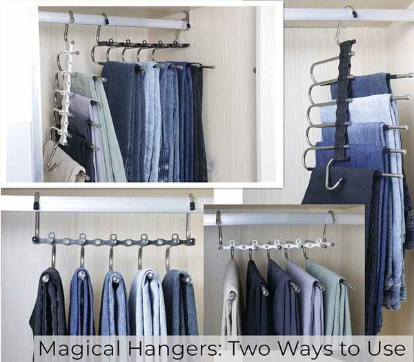 Elosung 2 Pcs Black Stainless Steel Foldable Pants Hanger Multi Layer Non Slip Closet Organiser For Clothes And Trousers Clothes Hangers