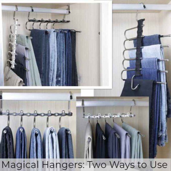 Elosung 2 Pcs White Stainless Steel Foldable Pants Hanger Multi Layer Non Slip Closet Organizer For Clothes And Trousers Clothes Hangers