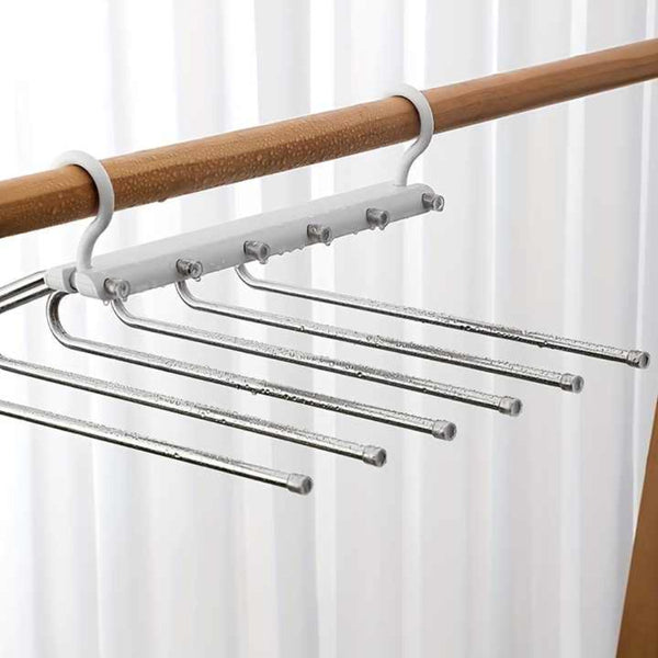 Elosung 2 Pcs White Stainless Steel Foldable Pants Hanger Multi Layer Non Slip Closet Organizer For Clothes And Trousers Clothes Hangers