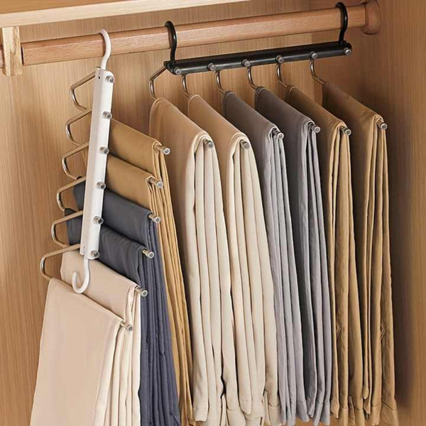 Elosung 2 Pcs White Stainless Steel Foldable Pants Hanger Multi Layer Non Slip Closet Organizer For Clothes And Trousers Clothes Hangers
