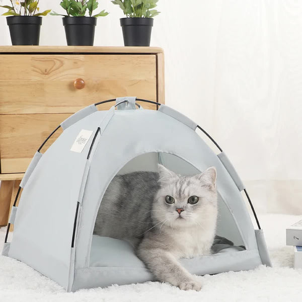 Elosung M Pewter Gray Foldable Breathable Summer Pet Tent With Cooling Mat Portable Outdoor And Indoor Shelter Pet Beds