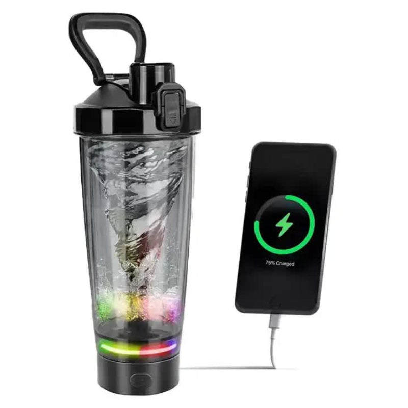 Elosung Black Electric Shaker Bottle With Led Light 550Ml Sports Protein Mixer Cup For Gym And Travel Shake Bottles & Mixers