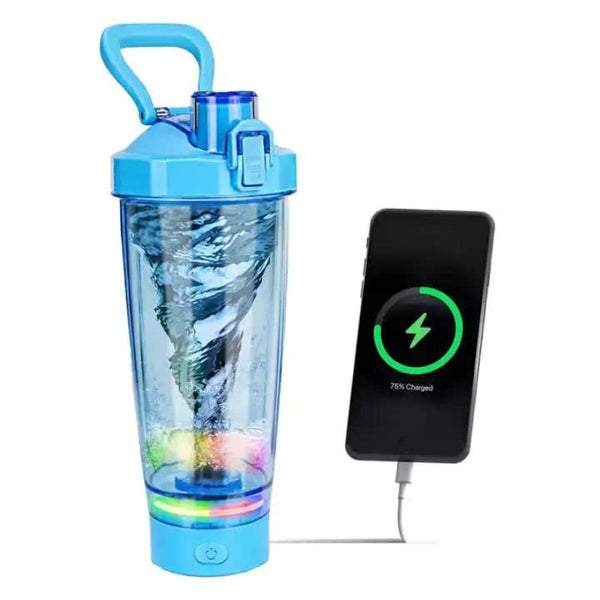 Elosung Blue Portable Electric Shaker Bottle With Led Light 550Ml Sports Protein Mixer Cup For Gym And Travel Shake Bottles & Mixers