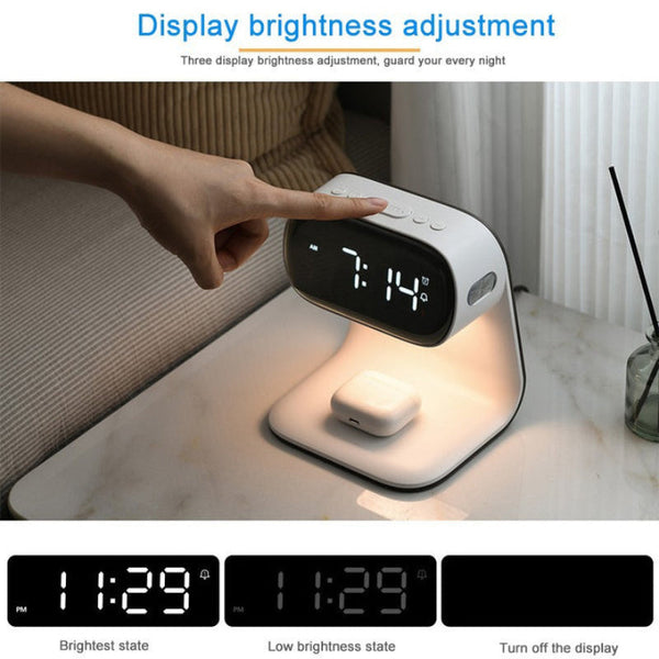 Elosung Smart Bedside Night Light With Alarm Clock & Wireless Charging Multifunctional Led Desk Lamp Alarm Clocks & Clock Radios