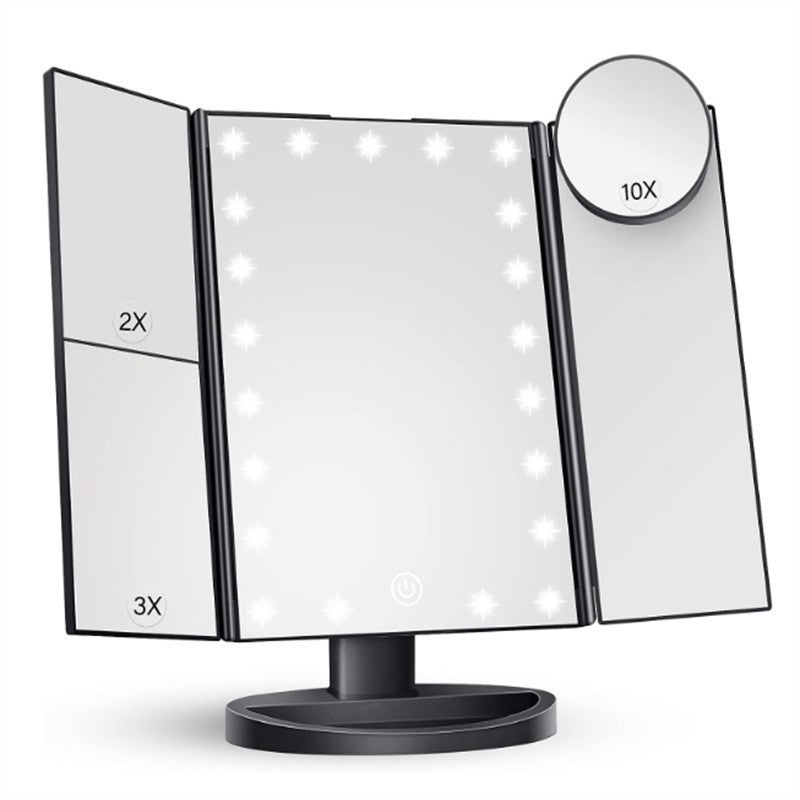 Elosung Black Tri Fold Lighted Makeup Mirror 22 Led Vanity With 1X/2X/3X/10X Magnification Portable Cosmetic Makeup Mirrors