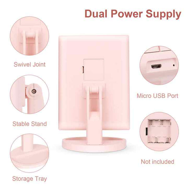 Elosung Black Tri Fold Lighted Makeup Mirror 22 Led Vanity With 1X/2X/3X/10X Magnification Portable Cosmetic Makeup Mirrors