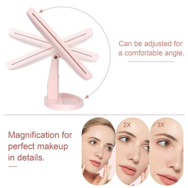 Elosung Black Tri Fold Lighted Makeup Mirror 22 Led Vanity With 1X/2X/3X/10X Magnification Portable Cosmetic Makeup Mirrors