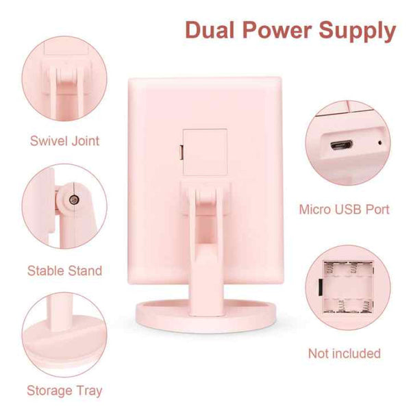 Elosung Pink Tri Fold Lighted Makeup Mirror 22 Led Vanity With 1X/2X/3X/10X Magnification Portable Cosmetic Makeup Mirrors