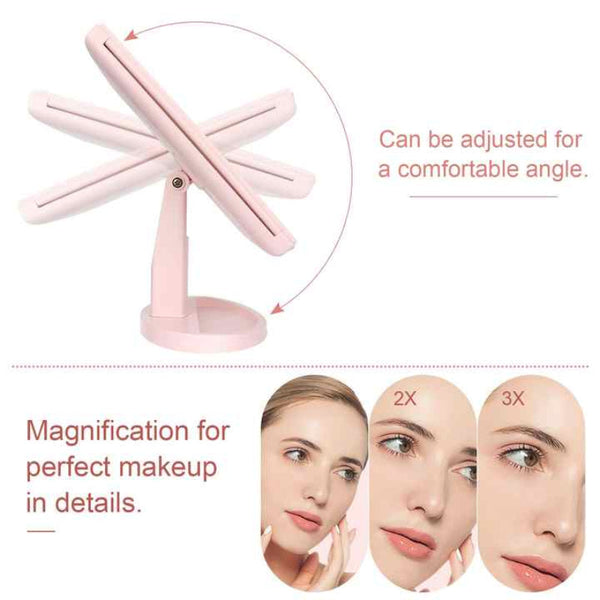 Elosung Pink Tri Fold Lighted Makeup Mirror 22 Led Vanity With 1X/2X/3X/10X Magnification Portable Cosmetic Makeup Mirrors