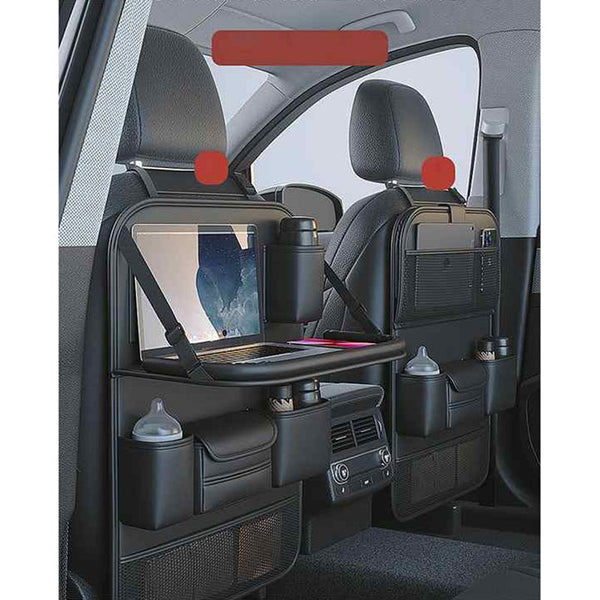 Elosung Black Car Seat Back Organizer With Foldable Tray Leather Backseat Storage Bag Multi Pocket Vehicle Car Organisers