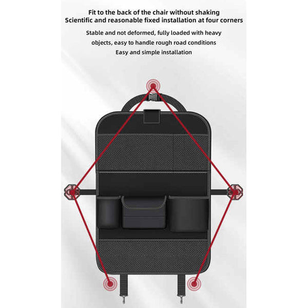 Elosung Black Car Seat Back Organizer With Foldable Tray Leather Backseat Storage Bag Multi Pocket Vehicle Car Organisers