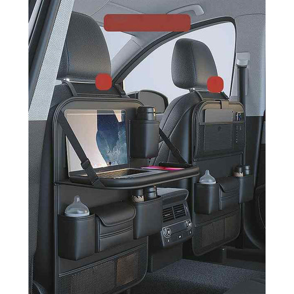 Elosung Grey Car Seat Back Organizer With Foldable Tray Leather Backseat Storage Bag Multi Pocket Vehicle Car Organisers