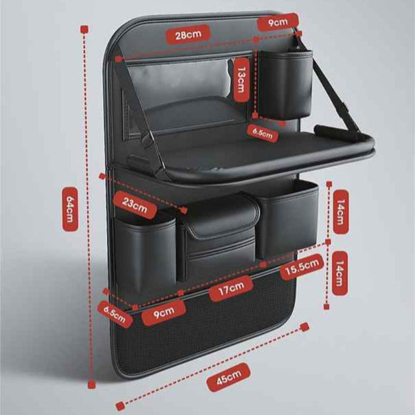 Elosung Grey Car Seat Back Organizer With Foldable Tray Leather Backseat Storage Bag Multi Pocket Vehicle Car Organisers