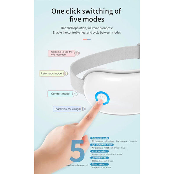 Elosung White Air Compression Eye Massager Heated With Vibration & Bluetooth Music Portable Care Device Massagers