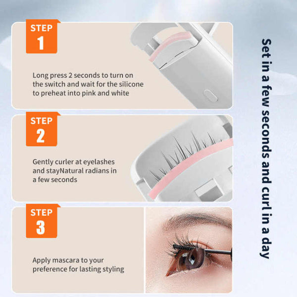 Elosung White Electric Heated Eyelash Curler Portable Rechargeable Lash Long Lasting Curling Tool Eyelash Tools