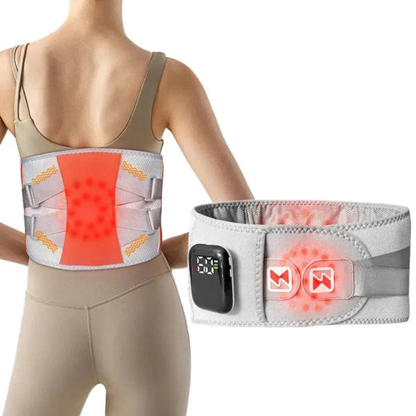 Elosung Grey And Orange Wireless Heated Waist Massager With Lumbar Support Smart Back Pain Relief Device Massagers