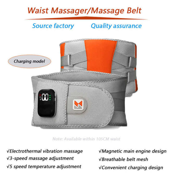 Elosung Grey And Orange Wireless Heated Waist Massager With Lumbar Support Smart Back Pain Relief Device Massagers