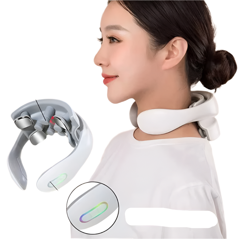 Elosung White Portable Electric Neck Massager Intelligent Pulse Therapy With Heat And 4 Heads Massagers