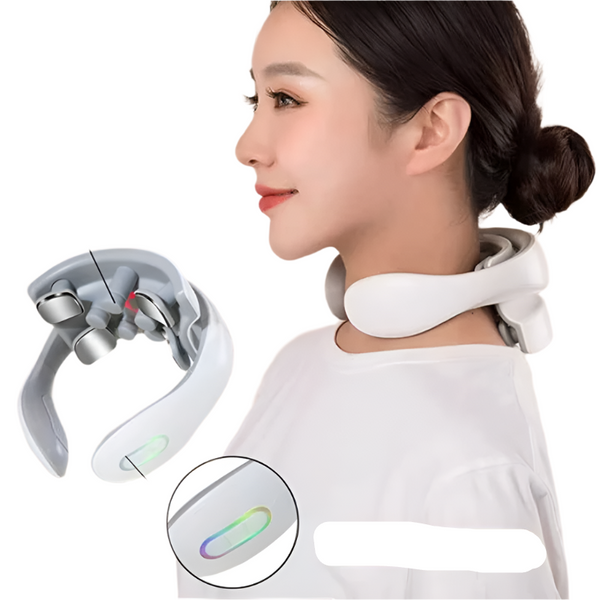 Elosung White Portable Electric Neck Massager Intelligent Pulse Therapy With Heat And 4 Heads Massagers