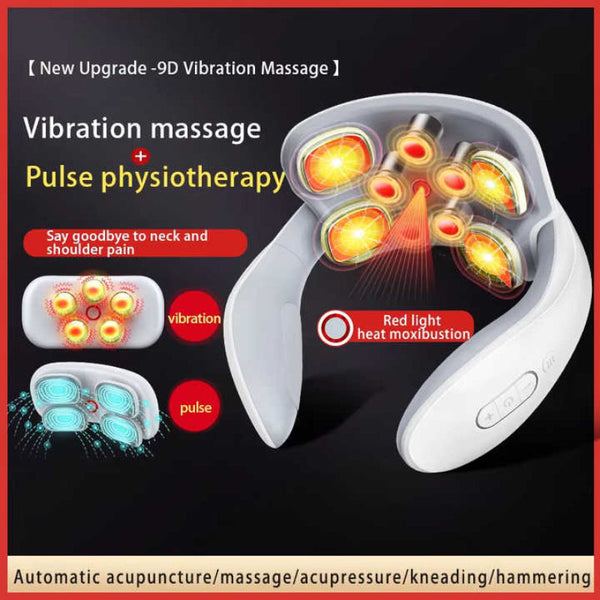 Elosung White Portable Electric Neck Massager Intelligent Pulse Therapy With Heat And 4 Heads Massagers
