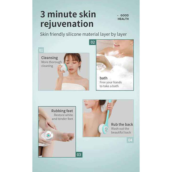 Elosung White Electric Bath Brush & Multi Functional Massager Long Handle Waterproof Body Cleansing Tool Bath Brushes & Sponges