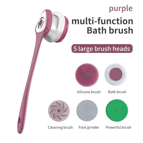 Elosung Purple Electric Bath Brush & Multi Functional Massager Long Handle Waterproof Body Cleansing Tool Bath Brushes & Sponges