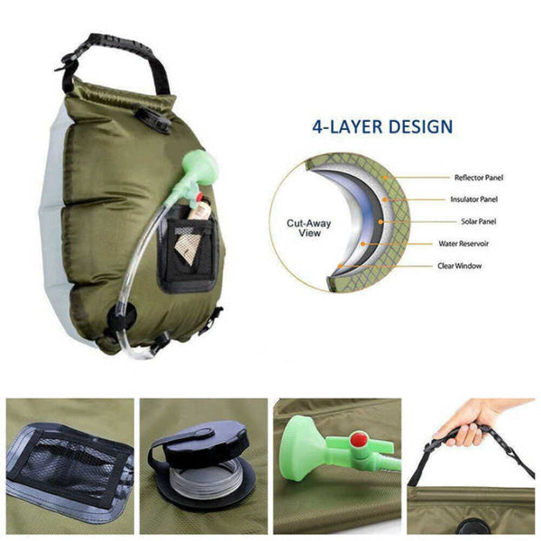 Elosung Black Portable Solar Camping Shower Bag Foldable 20L Outdoor Water Storage With Temperature Display For Easy Use Portable Showers & Accessorie