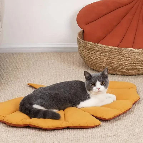 Elosung 1 Pcs Yellow Leaf Shaped Pet Sleeping Mat Durable Dog Floor Pad & Cat Bed For And Playtime Pet Beds