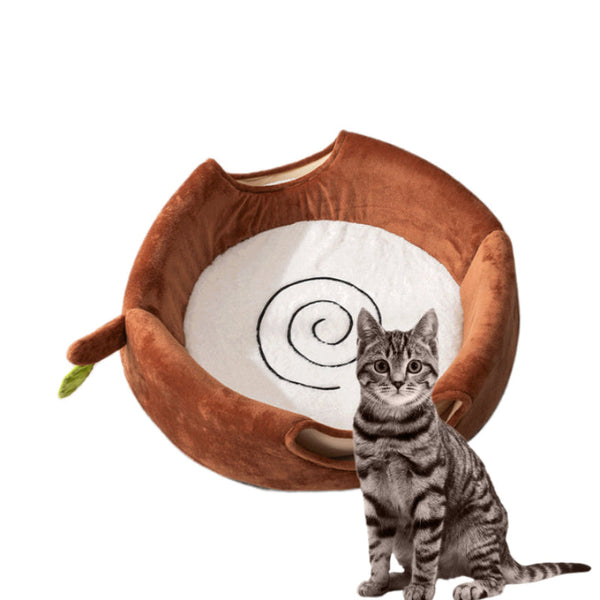 Elosung M Convertible Tree Stump Cat Bed Foldable Dual Use Four Season Pet Nest With Double Doors Pet Beds