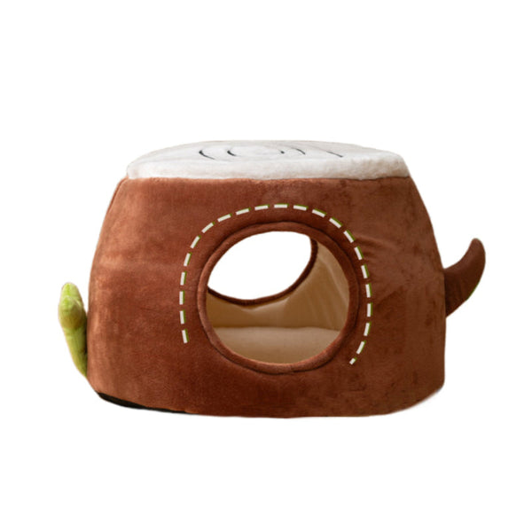 Elosung M Convertible Tree Stump Cat Bed Foldable Dual Use Four Season Pet Nest With Double Doors Pet Beds