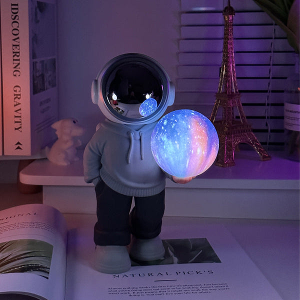 Elosung Holding The Dreamy Starry Sky (Grey Top + Navy Blue Pants) Creative Astronaut Bluetooth With 3D Lighting Portable Wireless Moon Lamp Perfect G