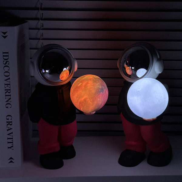 Elosung Holding The Dreamy Starry Sky (Grey Top + Navy Blue Pants) Creative Astronaut Bluetooth With 3D Lighting Portable Wireless Moon Lamp Perfect G